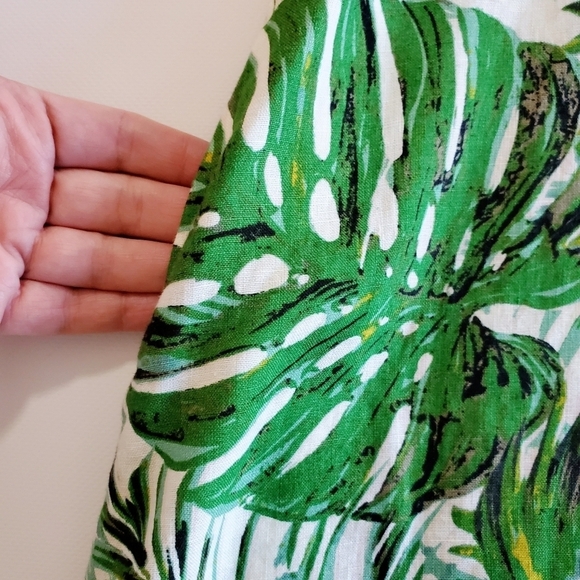 2525 * Tahari 100% Linen Tropical Palm Print Mini Dress Green White Size S - Picture 6 of 8
